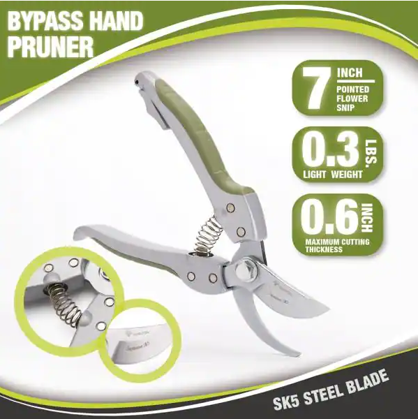 worth garden 7 in. SK5 Steel Blade Gardening Bypass Hand Pruner tools