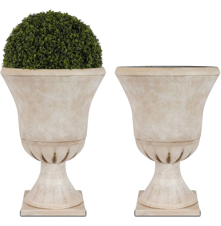 Worth Garden Antique Bronze Urn Planters Set of 2 Resin, 22'' Tall Tree Planter for Outdoor Plants Classic Traditional Flower Pots Plastic 16 Inch Round Indoor Front Porch Large Decorative Patio Deck