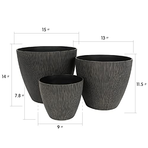 Worth Resin Planter for Outdoor Plants 3 Pack Large Plastic Flower Pots Lightweight Decorative