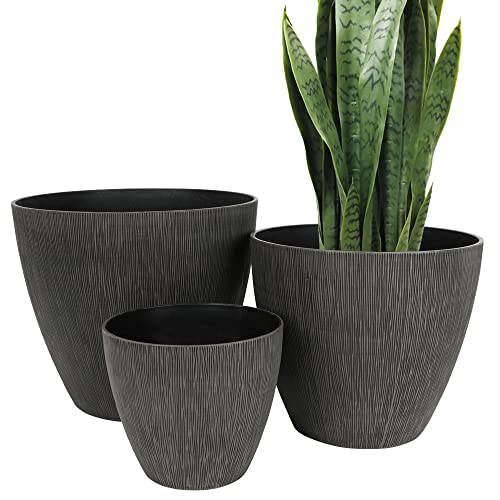 Worth Resin Planter for Outdoor Plants 3 Pack Large Plastic Flower Pots Lightweight Decorative