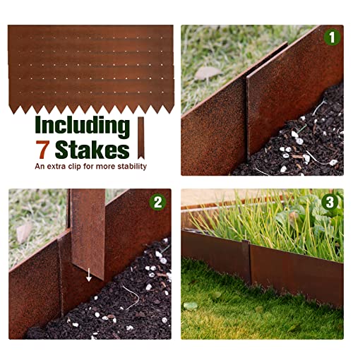 Worth 6 Pack Pre-Rusted Cor-Ten Steel Landscape garden Edging for Lawn Yard w/ 7 Clips & Gloves