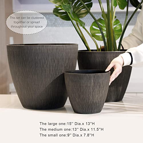 Worth Resin Planter for Outdoor Plants 3 Pack Large Plastic Flower Pots Lightweight Decorative