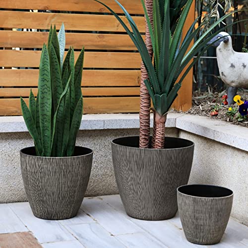 Worth Resin Planter for Outdoor Plants 3 Pack Large Plastic Flower Pots Lightweight Decorative