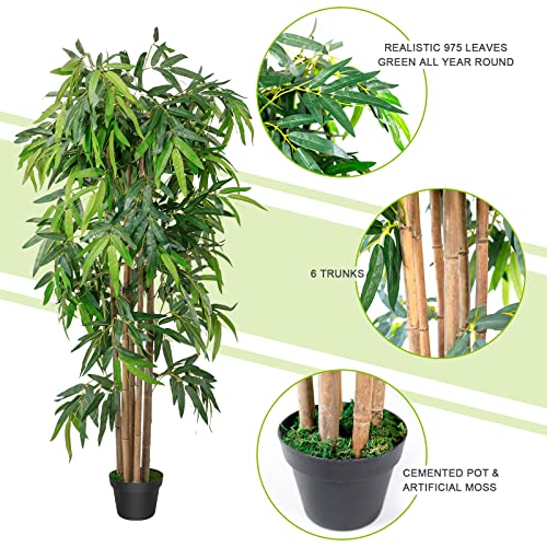 Worth 5.6ft Bamboo Silk Trees Artificial Plants Faux Bamboo Tree w/ 20g Dry Moss