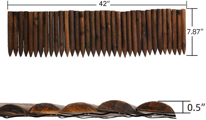 Worth Garden Wooden Short Fence Burnt Wood Finish Outdoor Landscape Edging Flexible Decorative Border - Tree Fence - Spring Garden & Yard Maintenance - 7.9'' H x 42'' L
