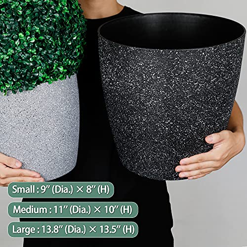 Worth® Garden Plastic Round Planters Plants Set of 3 Large Resin Flower Pots with Drainage Hole