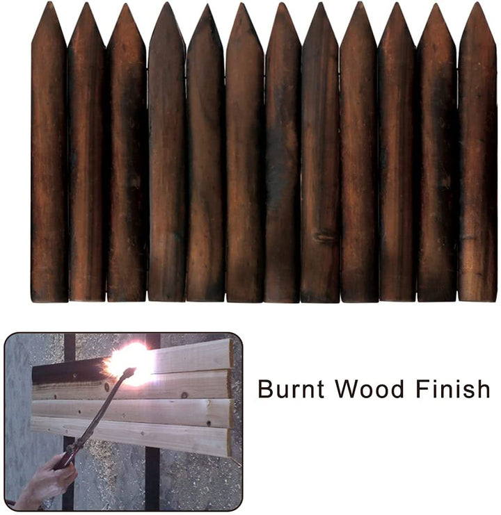 Worth Garden Wooden Short Fence Edging Burnt Wood Finish Outdoor Garden Lawn Landscape Edging Flexible Decorative Border Tree Fence - Spring Garden & Yard Maintenance - 11.8'' H x 42'' L