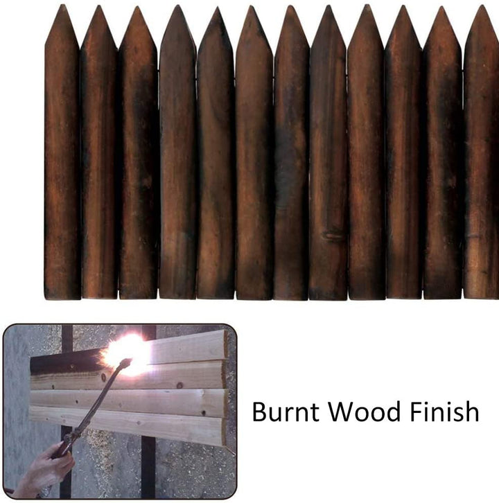 Worth Garden Wooden Short Fence Burnt Wood Finish Outdoor Landscape Edging Flexible Decorative Border - Tree Fence - Spring Garden & Yard Maintenance - 7.9'' H x 42'' L