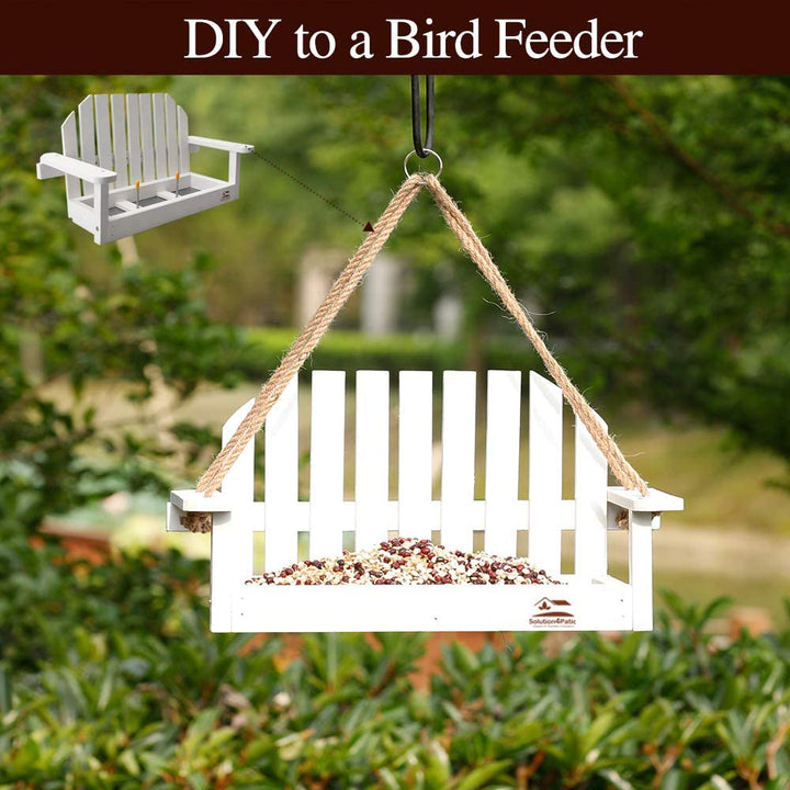 Solution4Patio White Bench Chair Chipmunk & Squirrel Feeders, Mesh Bottom, 2 Corn Cob Holders, Peanut or Acorn Loader, Solid Pine Wood, 13 in. L x 5.1 in. W x 8.3 in. H, Funny Gift & Deco