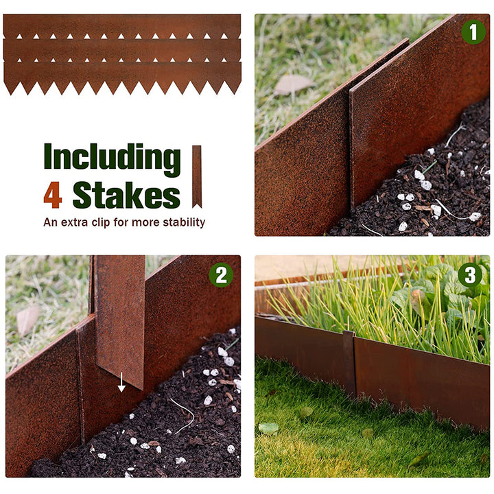 Worth 3 Pc metal garden landscape heavy duty lawn edging Border w/ 4 Clips & Gloves