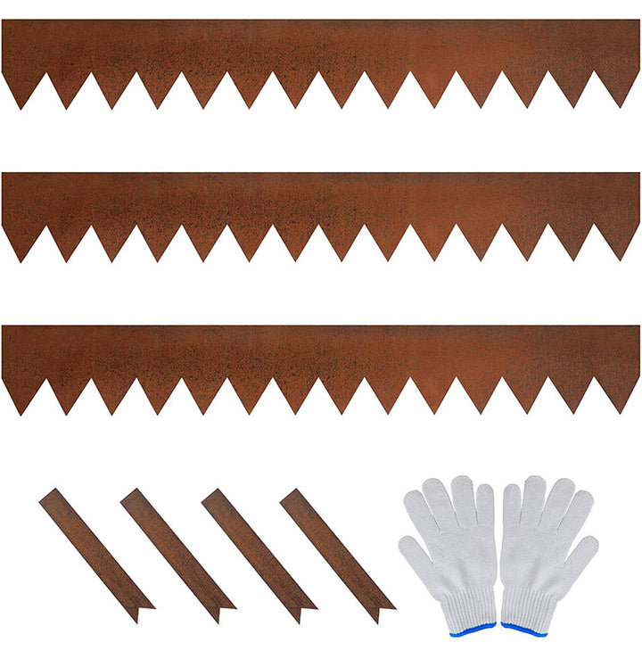 Worth Garden 3-Pack Pre-Rusted Cor-Ten Steel Landscape Edging - 40" L x 5.5" H Steel Strips - No-Dig Hammer-in Heavy Duty 14-Gauge Metal Corten Edging Border (10Ft Total) - 4 Clips & Gloves Included