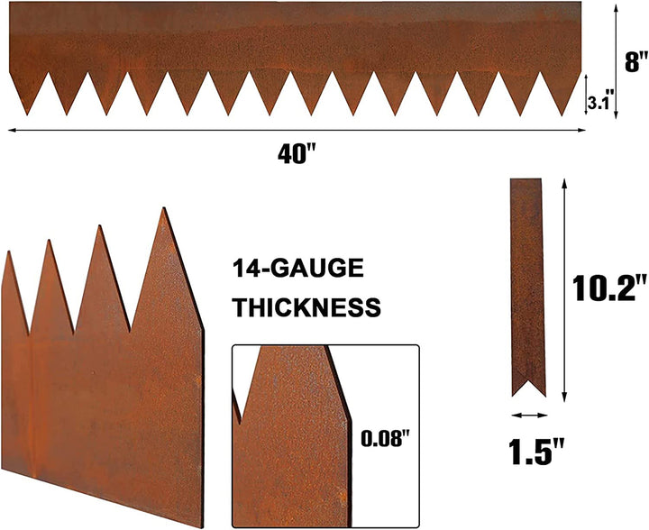 Worth 6 Pc 40" L x 8" H Hammer-in Garden Flexible lawn edging corten steel Landscape Border w/ 7 Clips & Gloves