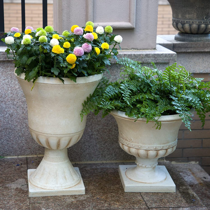 Worth Garden Antique Bronze Urn Planters Set of 2 Resin, 22'' Tall Tree Planter for Outdoor Plants Classic Traditional Flower Pots Plastic 16 Inch Round Indoor Front Porch Large Decorative Patio Deck