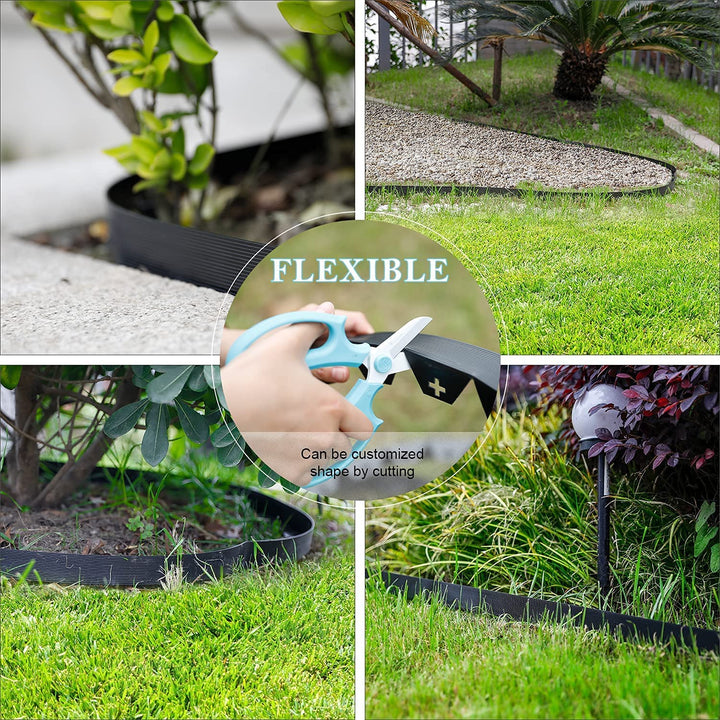 Worth Garden 30 ft. No Dig Landscape Edging (50PCS Spikes Included) Black Plastic Edging Roll Kit - 1.5'' Height Edge for Garden Lawn Border Driveway Path Divider - Easy to Install