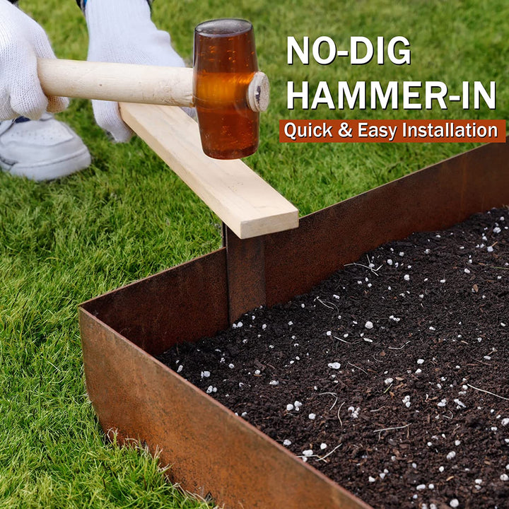 Worth Garden 3-Pack Pre-Rusted Cor-Ten Steel Landscape Edging - 40" L x 5.5" H Steel Strips - No-Dig Hammer-in Heavy Duty 14-Gauge Metal Corten Edging Border (10Ft Total) - 4 Clips & Gloves Included