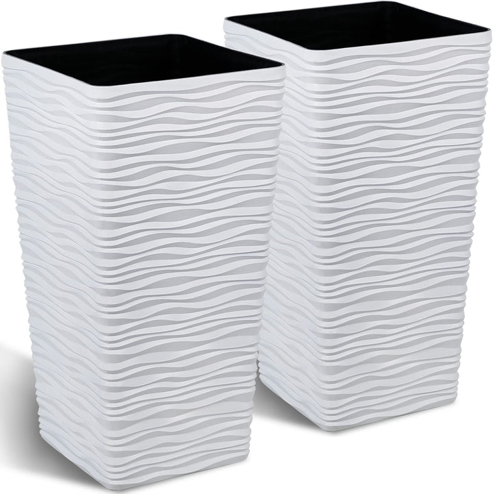 Worth 2 Pc 22" Tall Square Planters square planters white Large Flower Pots Front Porch Modern