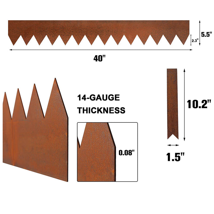 Worth Garden 3-Pack Pre-Rusted Cor-Ten Steel Landscape Edging - 40" L x 5.5" H Steel Strips - No-Dig Hammer-in Heavy Duty 14-Gauge Metal Corten Edging Border (10Ft Total) - 4 Clips & Gloves Included