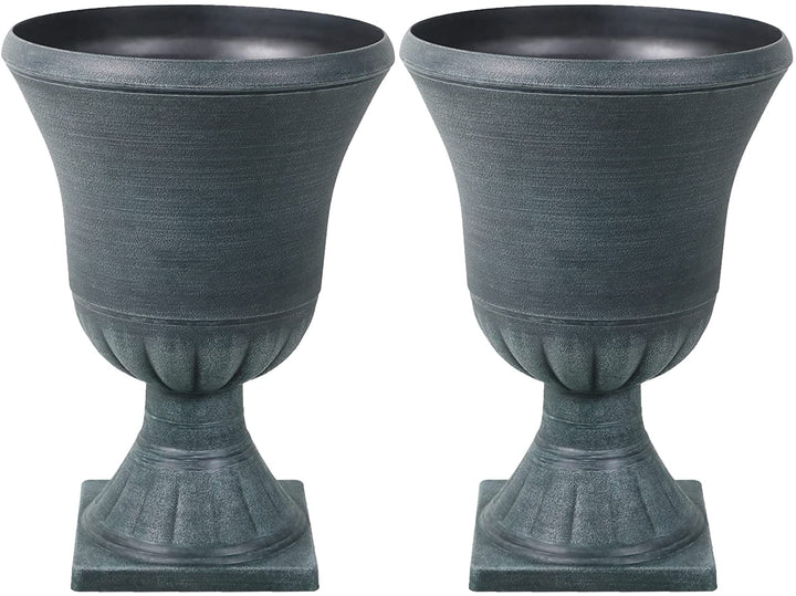 Worth Garden Antique Bronze Urn Planters Set of 2 Resin, 22'' Tall Tree Planter for Outdoor Plants Classic Traditional Flower Pots Plastic 16 Inch Round Indoor Front Porch Large Decorative Patio Deck black