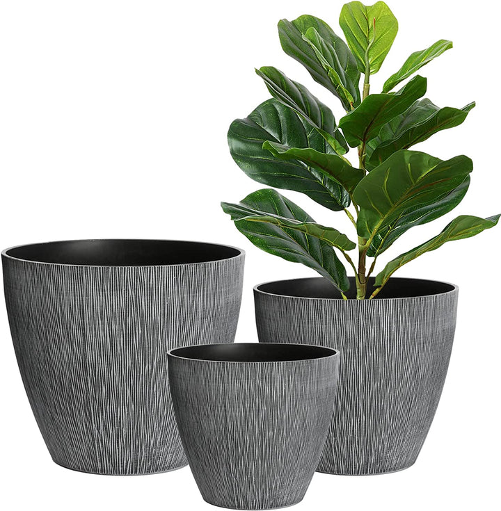 Worth Resin Planter for Outdoor Plants 3 Pack Large Plastic Flower Pots Lightweight Decorative