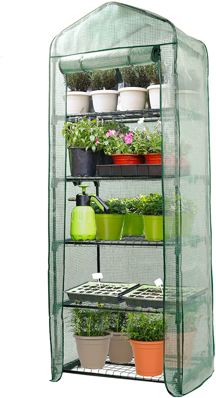 Worth Garden 5 Tier Mini Greenhouse - 75'' H x 27'' L x 19'' W - Sturdy Portable Gardening Shelves with Durable PE Cover w/ Roll-Up Zipper Door- Small Green House Indoor & Outdoor for Plants Flowers