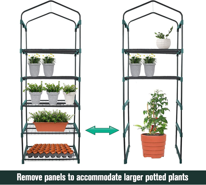 Worth Garden 5 Tier Mini Greenhouse - 75'' H x 27'' L x 19'' W - Sturdy Portable Gardening Shelves with Durable PE Cover w/ Roll-Up Zipper Door- Small Green House Indoor & Outdoor for Plants Flowers