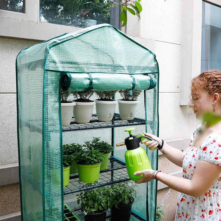 Worth Garden 5 Tier Mini Greenhouse - 75'' H x 27'' L x 19'' W - Sturdy Portable Gardening Shelves with Durable PE Cover w/ Roll-Up Zipper Door- Small Green House Indoor & Outdoor for Plants Flowers